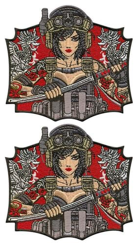 2er-Set – japanisches taktisches Mädchen – Yakuza Tattoo – Wakizashi-Messer – Moral-Patch – Aufnähen – bestickter Patch/Abzeichen/Emblem