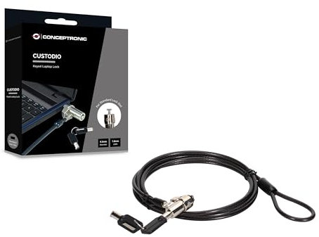 CONCEPTRONIC CUSTODIO02BS Cadenas pour Ordinateur Portable avec clé et Fente de sécurité Standard 1,8 m