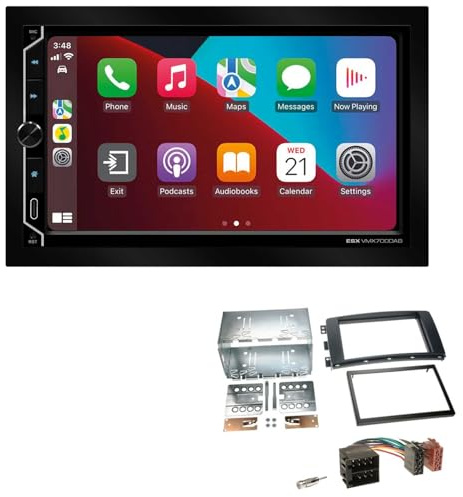 ESX VMX700DAB 2-DIN Autoradio kompatibel mit Wireless Apple CarPlay Android Auto Bluetooth DAB+ passend für Smart Forfour 2004-2006 schwarz