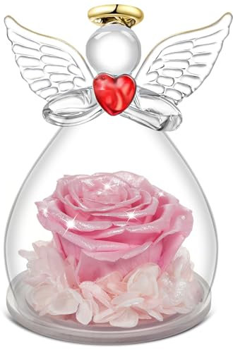 Rose Eternelle Cadeau Femme, Fleur Ange Figurine Dans Un Dôme de Verre, Sous Cloche, Décoration - Cadeau Pour Maman, Anniversaire, Noël, Saint-Valentin