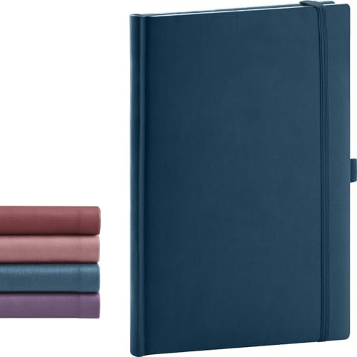 NOTIQUE Notizbuch Liniert, Hardcover Notizbuch, Notizheft, Journal, Tagebuch mit Gummiband und Stifthalter 15x21cm, 192 Seiten (Blau, Liniert)