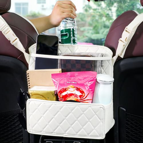NganSuRong Car Seat Organiser, PU Leather Purse Holder, Multi-Pocket Large Capacity Car Tidy Handbag Accessories Barrier Organiser Backseat for Kids