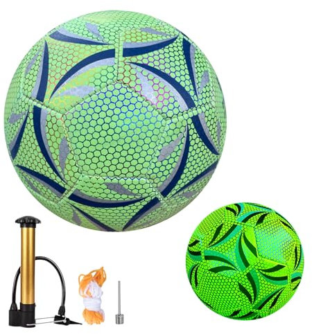 Idota Leuchtender Fußball Größe 5, Fußball Leuchtend im Dunkeln mit Pumpe Reflektierender für Fußballtraining Nachtspiele, Ideal für Drinnen und Draußen