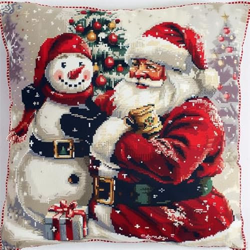 Knüpfkissen Set Weihnachten Knüpfen für Anfänger 43X43cm DIY Knüpfen Kissen Bastelset Handwerksset Kissen für die Sofa-Heimdekoration