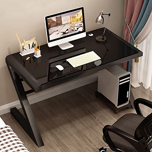 GLMGBP Tempered Glass Computer Desk Modern Design Student Writing Desk Study Desk Home Office Desk Gaming Desk Personal Workstation with Z-Shaped Metal Frame(47 Inch, Black)