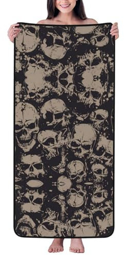 Sehr saugfähiges, cooles Retro-Totenkopf-Handtuch für Bad, Fitness, Badezimmer, Sport, Yoga, Korallen-Samt, Badetuch, 68,6 x 139,7 cm