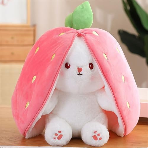 Kuscheltier Hase, Hasen Verstecken, Flip PlüSch Spielzeug, GefüLltes Kaninchen Mit Karotten Und Erdbeeren, Versteck Und Suchende Hasen In Karotten Oder Erdbeerenbeute (Erdbeerhäschen, 25 cm)