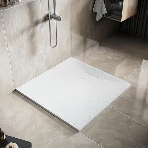 SIRHONA - Plato de ducha (90 x 90 cm, antideslizante, cuadrado blanco, material de resina SMC, con sifón