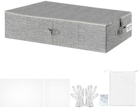 Hollyfly Großes Hochzeitskleid-Konservierungsbox-Set, Hochzeitskleid-Aufbewahrungsbox mit 30 Blatt säurefreiem Seidenpapier, Mikrofaser-Handschuhen, staubdichter Tasche und Trockenmitteln, Grau, 76,2