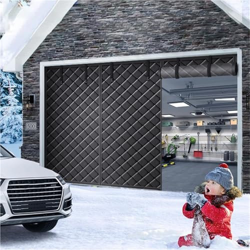 Garage Door Screen Insulation Kit, Garage Magnetic Thermal Insulated Door Curtain, Garage Door Screens, Oxford Cloth Filled & Thicken Cotton Garage Cover for Weatherproof Windproof Soundproof(Black,8*