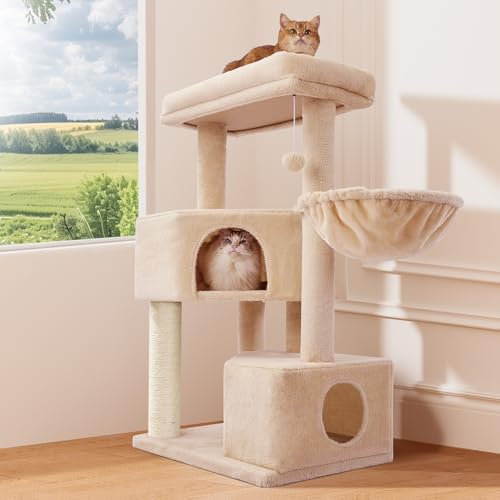 Gardner Pet Arbre à Chat Griffoir XXL Tour d'escalade Extra Solide 4 Niveaux 105cm, Arbres d'activité Stable avec Condo Hamacs Plateformes Poteaux en Sisal pour Petit Gros Chats Support 9kg - Beige