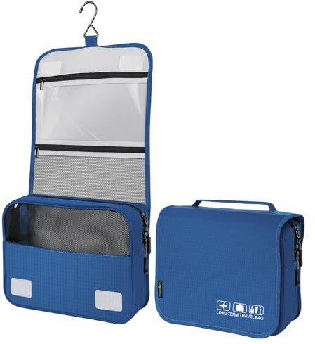 Beauty Case Uomo Donna da Kit Viaggio Accessori Utili Borsa da Toilette Impermeabile Grande per Porta Trucchi da Viaggi Borsette da Bagno Compatta da Appendere Portatrucchi Astuccio Organizer(Blu)