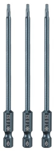 QUARKZMAN 3 Pièce Embout de Tournevis Torx Magnétique, T8 1/4 Hex Tige Longueur 100mm Embout de Vissage Long Hexagonal en Acier S2 avec Trou pour Retirer les Vis de Fixation Outils