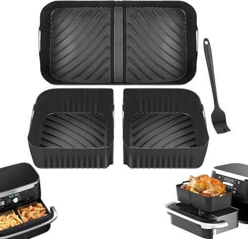 Moule Air Fryer Moule Silicone Air Fryer pour Ninja Air Fryer 10.4L AF500EU Accessoires Air Fryer Moule pour Air Fryer Réutilisable Plat Silicone Air Fryer, Noir 3 Pièces et 1 Brosse en Silicone