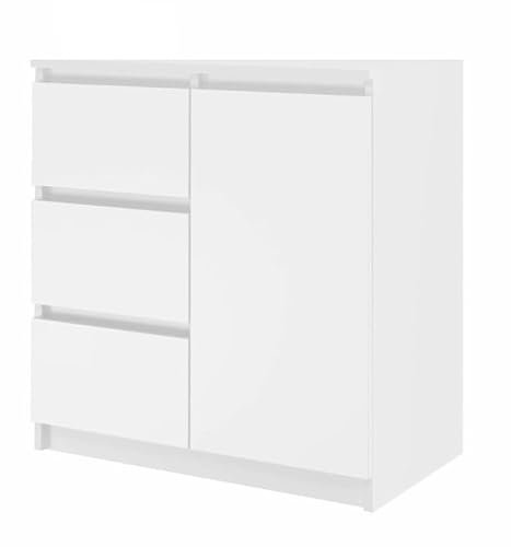 KUBUTKU Commode moderne - Buffet multifonction - Pour chambre à coucher, couloir, salon, bureau - Blanc - 80 x 97 x 40 cm - 1 porte et 3 tiroirs