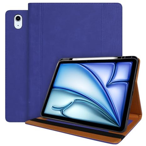 World biz Étui en cuir pour iPad Air 13 M3/M2 (2025/2024), support de visualisation multi-angle en cuir de qualité supérieure avec porte-crayon et emplacements pour cartes, mise en veille/réveil