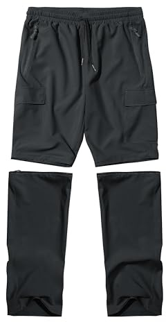 Hiking Pants Boys Convertable Zip Off Cargo Scout Pants for Husky Kids Youth Girls with Zipper Pockets Camping Outdoor Size 10-12 Deep Grey S