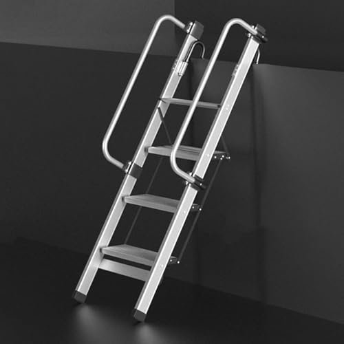 Dachbodentreppe Dachbodenausstiegsleiter mit 3-4Stufen, Aluminium-Dachbodentreppe mit Abnehmbarem Handlauf, Not-Feuer-Kletterleitern für Fensterschacht, Keller of(Color:4 Step-1.44m (4.7ft))