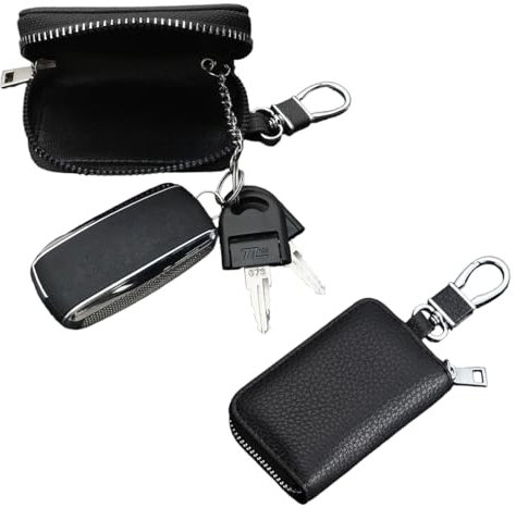 GGUFAY Pochette Porte-Clés, 2 Pièces Etuis Porte Clés,Porte Clef Voiture en PU Cuir Rétro Porte Cle Voiture,Portable Poche Monnaie,avec Fermeture éclair, pour Hommes Femme