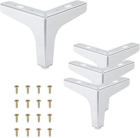 PATIKIL 4 Stück 10cm / 4 Zoll Metall Möbelbeine DIY Ersatz Silber | Moderne Dreieckige Möbelfüße Couchbeine, Für Tisch Stuhl Schrank Sideboard Sofa