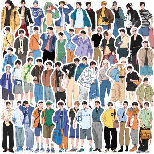 50 Pcs Boyfriend Outfit Stickers Pack, Trendy Male Fashion Vinyl Decals, Waterproof Stickers for Laptop Skateboard Guitar Journal Scrapbook Suitcase, Kawaii Style Boy Character Aesthetic Decals
