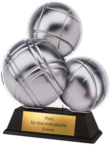 XS Boule Pokal aus Acryl - 9 cm Trophäe mit Gravur für Pétanque Turniere | Individuell personalisierbarer Award für Freizeitspiele, inkl. Gravurschild, stabiler Sockel, 50 g Leichtgewicht