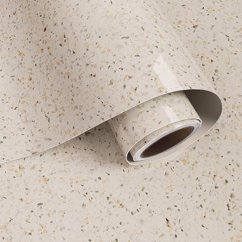VaryPaper Beige Granite Self Adhesive Wallpaper Kitchen Worktop Vinyl Wrap 40cmx200cm Removable Terrazzo Contact Paper Kitchen Bathroom Waterproof Wallpaper Adhesive Table Cover Cupboard Stickers