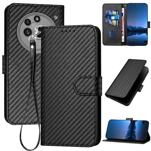 Wigento Für Nothing Phone 3a Pro Carbon Fiber Design Kunstleder Hülle Tasche mit Lanyard Schwarz