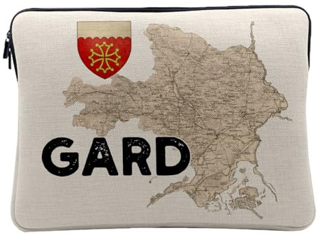 Housse Ordinateur et Tablette Aspect Lin - Gard 30 Département Nimes Carte Ancienne Occitanie - 10 Pouces Pochette de Protection PC Portable Imprimé en France