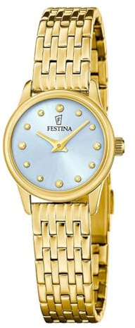Festina Damenuhr Analog aus Edelstahl 316L Goldfarben | Quarzuhr, Widerstandsfähiges Mineralglas, Wasserdicht 5 ATM, F20750/3, Mademoiselle