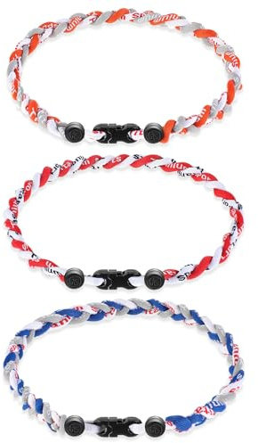 Junkin Baseball Necklaces Three Braided Rope Titanium Necklace for Fans Team Gifts Boys Men Player Softball Sports, approx. 45 cm/ 17.72 inches, nylon and titanium, No Gemstone