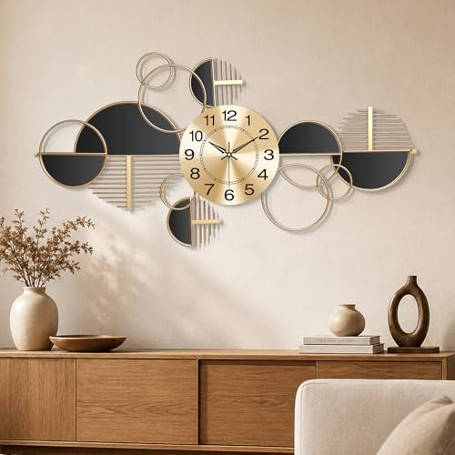 Blissio Wanduhr Groß,Wanduhr Modern,Geometrisches Design Uhren,Kann Vertikal Oder Horizontal Aufgehängt Werden,für Sofa-Hintergrundwand,Arbeitszimmer,Eingangshalle Wand Uhr