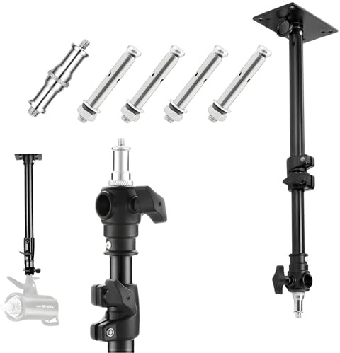 BOLLUMA 57cm to 100cm Camera Wall Ceiling Mount Boom Arm with 1/4 to 3/8 Stud, Metal Bracket Holder Stand for Photography Flash Monolight Softbox Ring Light and other Lighting Equipment