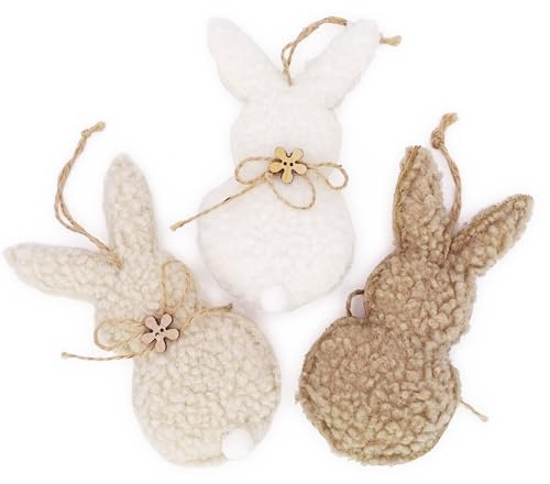 Logbuch-Verlag Textil-Hase 3er-Set naturfarben – Hänger aus Stoff 15 cm hoch – Osterdeko zum Aufhängen für Zweige, Fenster oder Geschenke – natürliche Frühlingsdeko