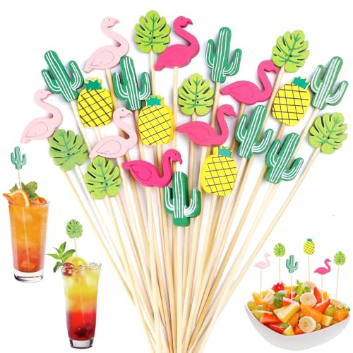Palillos para Aperitivos 12cm,200 Piezas Palillos para Aperitivos Verano,Brochetas de Cóctel de Madera,Pinchós de Frutas pará Frutas, Postres, Ensalada, Fiesta,Palillo Cóctel Palos Coctel Madera (C)