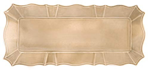 Euro Ceramica Chloe Collection Elegante bandeja rectangular de cerámica con volantes de 16.1 pulgadas, color gris pardo