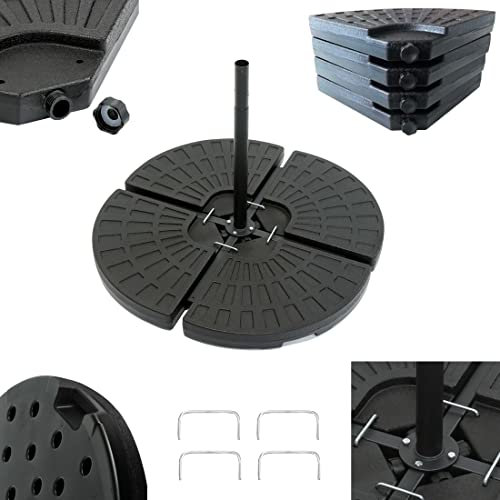 ToCi 4er-Set Sonnenschirmständer Gewichte – Befüllbare Platten aus wetterfestem Kunststoff im Puzzle-Design - je 13 kg für Kreuzfuß-Schirmständer - Gesamt bis 72 kg – stapelbar & anthrazit