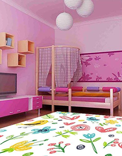 Oedim Vögel auf weissem Hintergrund PVC 95 cm x 165 cm | PVC Kinder Teppich | Vinylboden für Kinder