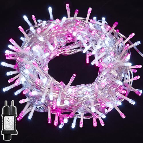 WISD LED Lichterkette 33m, 600er Rosa und Weiß - Dimmbare Weihnachtsbeleuchtung mit 12 Modi, Timer und EU Stecker - Innen und Außen Deko für Weihnachtsbaum, Balkon, Zimmer, Garten