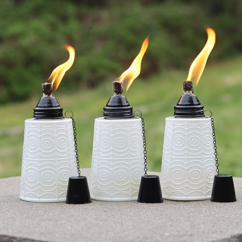 Citronella öl Tiki Fackeln für Draußen, Tischplatte Garten Fackel 3er-Set, Silber/Klar/Weiß