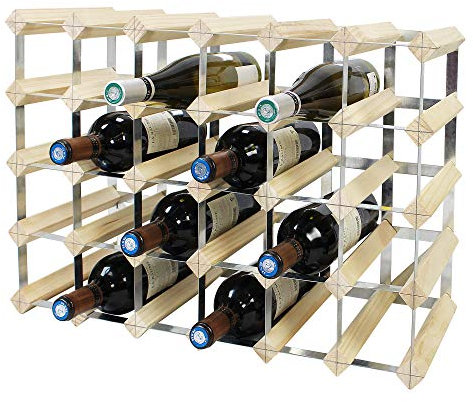 Todeco - Etagère à Vin, Range-Bouteilles, Cave à vin modulable, Casier à Bouteille, 30 Bottles, Bois Naturel, 61,2 x 42 x 22,8 cm