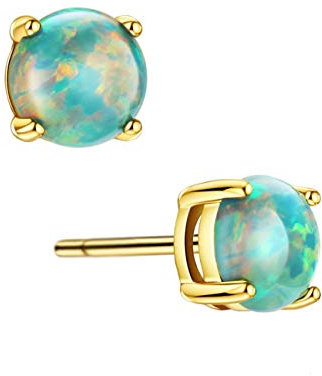 Michooyel Opal Ohrstecker Set 18K Weißgold vergoldeter Edelstahl Rundschliff Zirkonia Ohrstecker Opal für Damen Hypoallergener Schmuck Grün