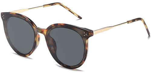 SOJOS Occhiali da Sole da Donna Ragazza Grandi Vintage Specchio Occhiali da Sole Tondi Moda con Rivetti Rotondi Cat Eye Sfumature SJ2068, Tartaruga scura/Grigio