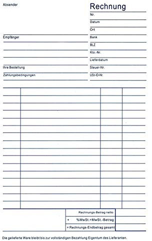 DIN A5 Rechnungsblock Rechnung Lieferschein Quittung Vordruck durchschreibend Kleinunternehmer 5x Rechnung