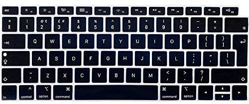 FINDING CASE EU/UK Keyboard Cover Compatible 2018 Newest MacBook Air 13 Inch A1932 with Touch ID/Retina Display - Waterproof Adhesive Protective Silicone Skin Black