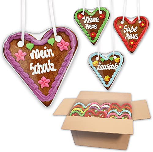 5x Lebkuchenherzen Mischkarton mit verschiedenen Sprüchen - 14cm | Lebkuchenherz Gastgeschenk | Deko für Oktoberfest Motto-Party | Lebkuchen Herzen günstig kaufen | LEBKUCHEN WELT