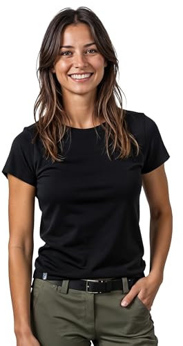 ALPIN LOACKER Merino Shirt Damen Kurzarm und Poloshirt I atmungsaktives Funktionsshirt schnelltrocknend für Sport und Wandern I Merinowolle Tshirt und Thermooberteil, Schwarz M