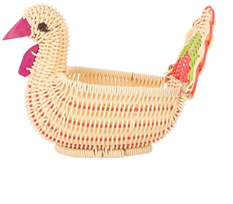 Panier Osier Rangement Salle de Bain, Corbeille à Fruits Petit Panier Osier en Forme de Coq pour Fruit, Jouets, CD, Cosmétique, Pâtisseries, Collations, 22x13x17cm