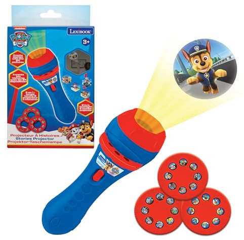 Lexibook Geschichten Projektor, Paw Patrol Helfer auf Vier Pfoten Taschenlampe und Projektor mit 3 Scheiben, 24 Bilder, erstellen Sie Ihre eigenen Geschichten, LTC050PA