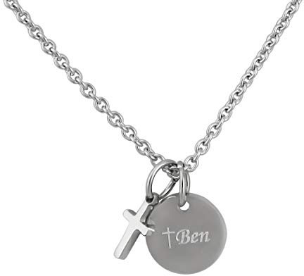 Hanessa Personalisierte Kette mit Gravur Edelstahl 50 cm mit Anhänger Kreuz rund in silber - Personalisierte Halskette für Männer und Frauen - Personalisierter Schmuck Damen Herren